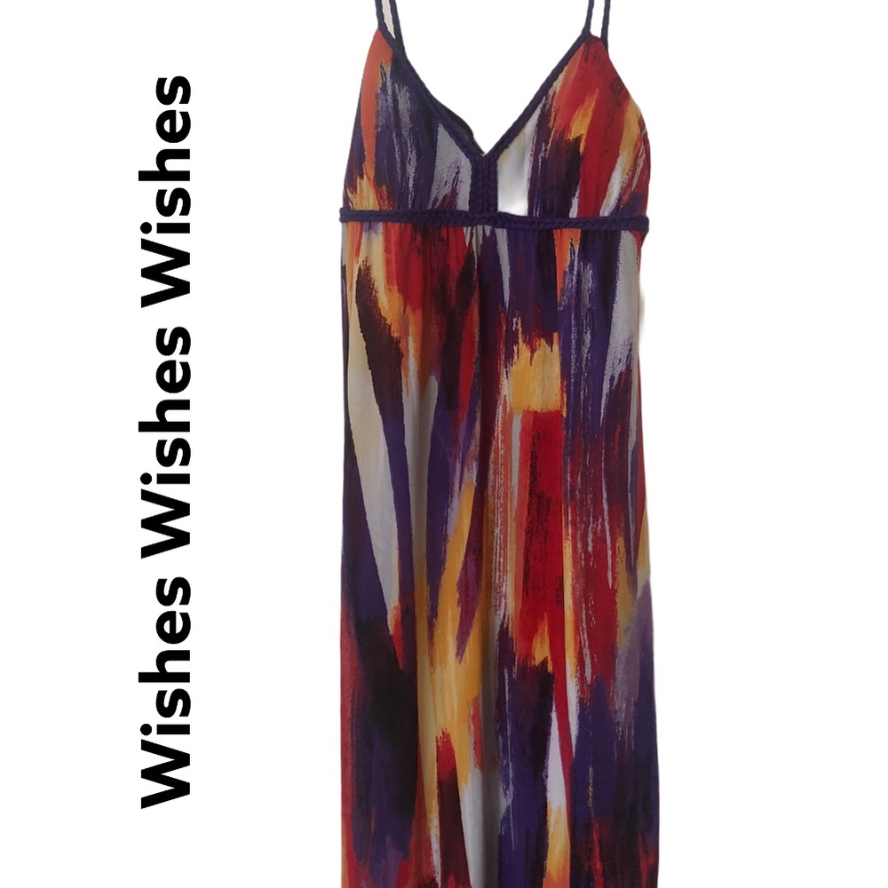 Wishes Wishes Wishes Multicolor Spaghetti Strap Maxi Dress L NWT